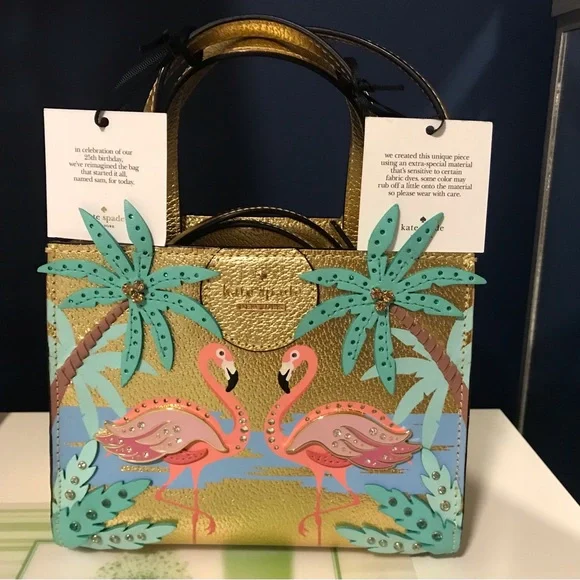 🌴🦩RARE BNWT Kate Spade  New York by the Pool Flamingo Sam leather crossbody🦩🌴 - Picture 3 of 16
